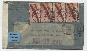 1942 15ct Transport x4 Luftpost Dünkirchen NY nach Kolumbien [y4536] - Bild 1 von 3