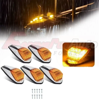 5 Cab Roof Marker Lights For Peterbilt Kenworth Freightliner 31 LED Amber Chrome - Image 1 of 4