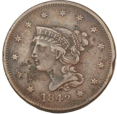 1842 Braided Hair Large Cent Large DATE / XF DETAILS- SVN658 - Image 1 of 2