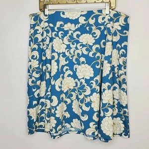 Ann Taylor Womens Blue Gold White Floral Skirt Size 14 Straight Knit EUC - Picture 1 of 8