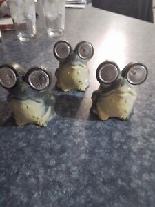 Green Big Eyed Frog 3.5" Toad Solar Ceramic Light Up Garden Decoration,(3pc set)