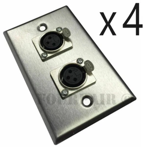 4er-Pack - 2 Anschlüsse Dual Buchse XLR Buchse Edelstahl Mikrofon Mikro Wandplatte - Bild 1 von 3