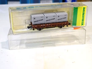 MINITRIX 3133 WAGON A ESSIEUX DE LA DB AVEC 3 CONTAINERS EN BOITE   ECH. N 1/160 - Picture 1 of 5