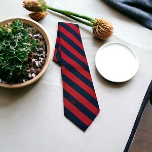 VTG Pierre Cardin Necktie Tie Red Navy Polyester Classic Stripe Wide Grandpa Dad