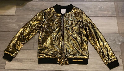 True Religion Black & Gold Sequin Bomber Jacket Youth Girls XL or Adult Small - Image 1 of 4