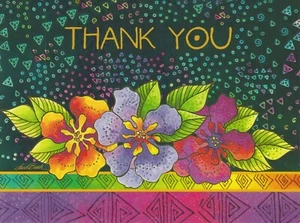 Thank You Card - Blank Inside - Flowers - Glitter Design - Picture 1 of 3