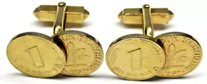 Deutsche Münzmanschettenknöpfe 1950 Deutschland 1 Pfennig vergoldet Vintage formelle Kleidung - Bild 1 von 4