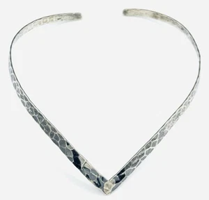 VINTAGE Sterling Silver Hand Hammered Collar Cuff Necklace - Picture 1 of 6