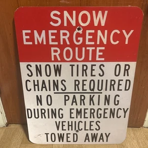 RARE Vintage Authentic SNOW EMERGENCY ROUTE Metal Traffic Road Sign Red 24x18 - Bild 1 von 12