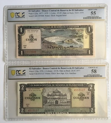 Lote 1976/77 El Salvador 1 Y 2 Colones  Foto 1 de 2