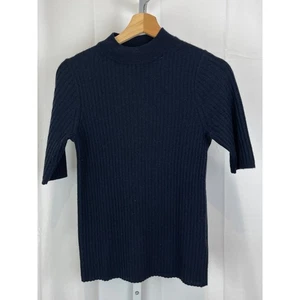 J.CREW 100% Kaschmir Rippstrick Pullover Stehkragen Kurzarm Blau Schwarz S - Bild 1 von 6