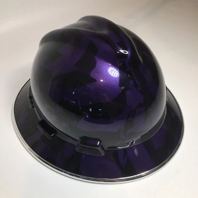 Hydro Dipped Hard Hat MSA Full Brim Plum Crazy Purple Flags W/ Chrome EdgeGard - Image 1 of 4