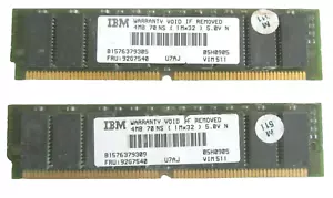 2X IBM Ram Memory 05H0905 FRU 92G7540 4 MB 70 ns 72 PIN SIMM - Picture 1 of 2