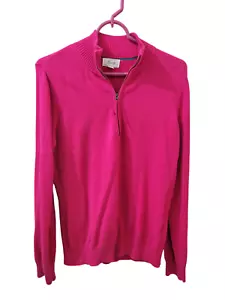 Foxcroft Knit Sweater Top 1/2 Zip Pullover Pink Long Sleeve Womens Large - Picture 1 of 15