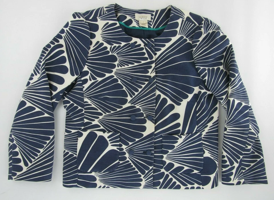 Chaqueta Blazer Abrigo J Crew Mujer 12 Azul Blanco Manga Larga Abotonada Foto 1 de 4