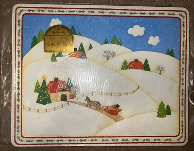 8 PC Vintage Hallmark Holiday Christmas Snow Horse Sleigh Placemats NEW SEALED - Image 1 of 4