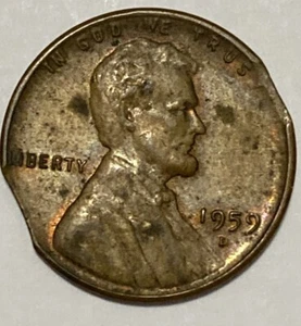 1959 D - Lincoln Memorial Cent Double Clipped Planchet Exact Coin Imaged - Picture 1 of 2