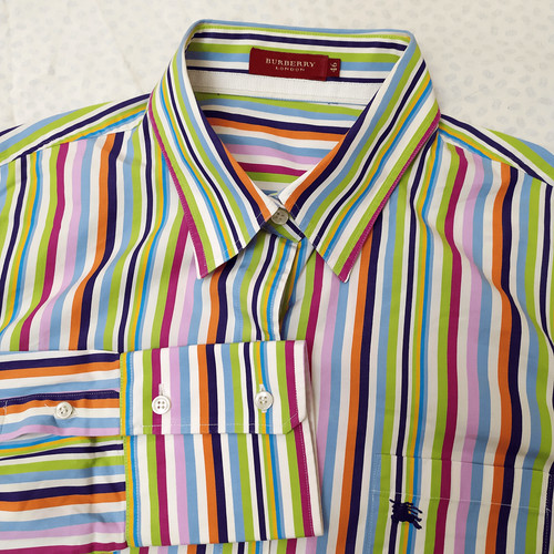 Camicia donna Burberry London manica lunga bottoni multicolore a righe cotone taglia 46
