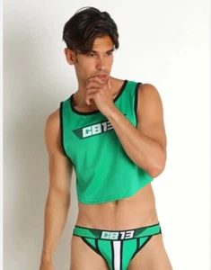 Cellblock 13 Marathon Cutoff Mesh Tank Top - Crop Top, Large Green/Black/White - Picture 1 of 7