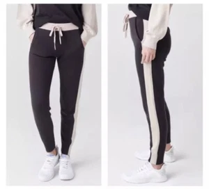 Monrow High Waist Cotton Modal Knit Joggers Charcoal Gray & Tan Color Block SZ M - Picture 1 of 3