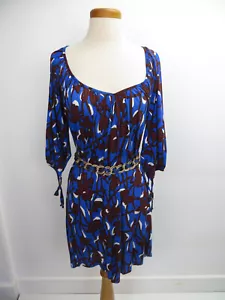 T Bags Multi Color Dress Sz L Scoop V Neck Chain Belt 3/4 Sleeves Below Knee USA - Picture 1 of 5