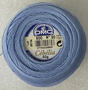 DMC Cebelia Combed Cotton Thread Size 30, 50g Ball, Colour 800 Pale Delft Blue - Imagen 1 de 3