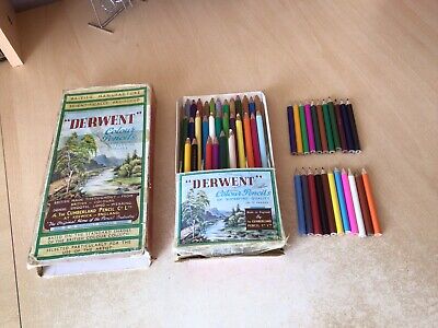 OLD BOX OF 29 “DERWENT” COLOUR PENCILS BY CUMBERLAND PENCIL Co. + 22 OTHERS. • 14.55€
