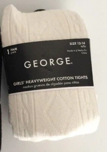 Girls Off-White (TUSK) Heavyweight Cotton Tights Size 12-14 One Pair 73-95 lbs - Picture 1 of 17