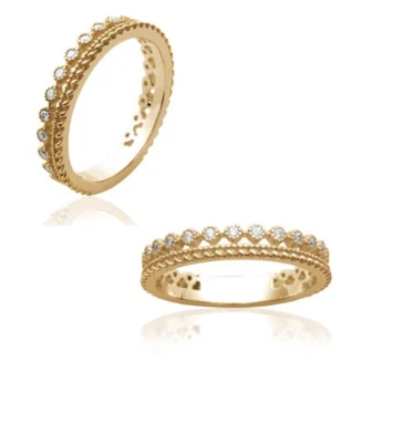 Bague Empierrée Double Rangs ZIRCONIUM Plaqué or 18 carats 750/000 - Photo 1/3