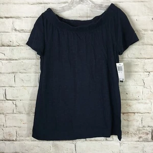 CHELSEA THEODORE Women Size Small Navy Peasant Off The Shoulder Blouse Tunic - Picture 1 of 6