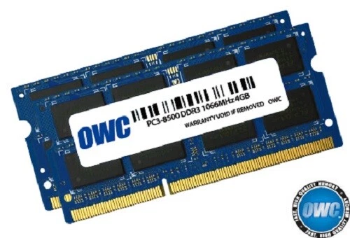 OWC ram 8GB (2 x 4GB) 204-Pin SODIMM PC3-8500 DDR3 1066MHz  memory for Mac - Image 1 of 1