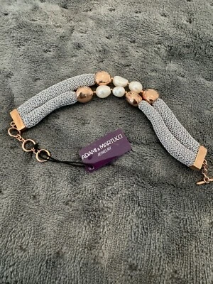 Pulsera de malla de plata Adami y Martucci con cuentas de oro rosa y perlas de agua dulce Foto 1 de 4