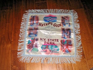 Vtg Watkins Glen, New York Silk Fringed pillow Slip/Cover 22" Souvenir - Picture 1 of 5