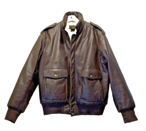 Vintage Prague Aviator Leather Bomber jacket Dark Brown Size M Insulated - Picture 1 of 8