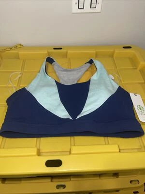 NUEVO CON ETIQUETAS GAIAM Talla XL Medieval Azul Gris Brezo Soporte Medio Halter Sujetador Deportivo Foto 1 de 4