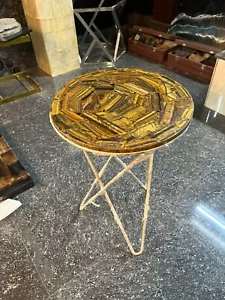 Tiger Eye Table Top, Tiger Eye Stone Table, Tiger Eye Side Table, Round Tiger Ey - Picture 1 of 13