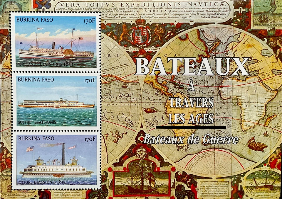 HOJA DE SELLOS DE BARCOS BURKINA FASO OCÉANO MARINO MAR MAPA BARCO BARCO Río Barco 1 Foto 1 de 1
