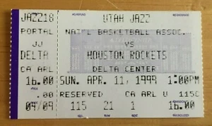 Boleto de baloncesto de la NBA Utah Jazz vs Houston Rockets Stub Delta Center UT 4/11/99 - Imagen 1 de 2