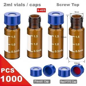 1000 piezas frascos de muestreador automático ámbar de 2 ml rojo/azul PTFE Septa tapones de rosca vidrio HPLC GC - Imagen 1 de 26