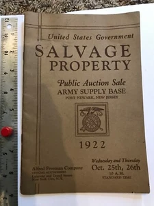1922 US Government Army Salvage Property Auction Sale List Port Newark, NJ - Picture 1 of 3