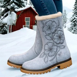 Azura Jarria italienische Wollstiefel, grau bestickt, Gummisohle Fleecefutter - Bild 1 von 12