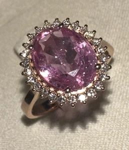 ANELLO ORO ROSA 18kt. DIAMANTI ZAFFIRO CEYLON ROSA NATURALE ct. 3,86 CERTIFICATO - Foto 1 di 8