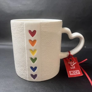 One Lang Design Group Ceramic Rainbow Hearts Jumbo Mug Textured Surface NEW - Picture 1 of 8
