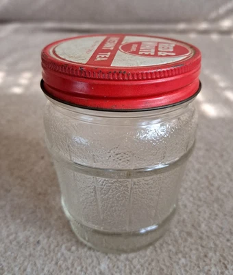 RED & WHITE Brand Instant Tea Jar With Metal Lid Paneled Design Glass Maker Mark - Image 1 of 4