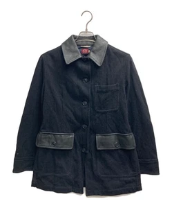 C.P COMPANY 90s Leather-trimmed Wool Jacket Size: 40 Black Men - Picture 1 of 9