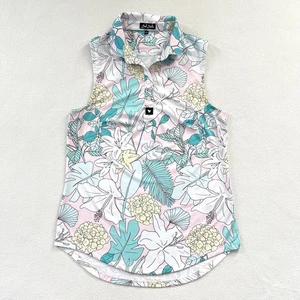 Bad Birdie The Gardens Hawaiian Print Performance Golf Sleeveless Polo Shirt L - Picture 1 of 6