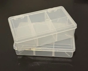 Small Clear Plastic Box Hinged Lid With 6 Compartments - Picture 1 of 3