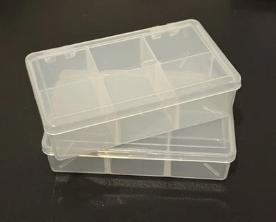 Small Clear Plastic Box Hinged Lid With 6 Compartments - Image 1 of 3