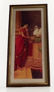 🖼️ Framed - Indian Raja Ravi Varma PRINT – “Lady with Swan” 36x19cm - Picture 1 of 6