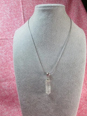 Кварцевый кулон с драгоценными камнями - шестигранный шестиугольник - 17,5 дюйма посеребренный Chn/Y - Изображение 1 из 4